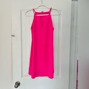 “A” New York Hot Pink Halter Neck Plunge Keyhole Slip adress